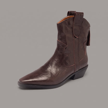 Bottines Western Cuir Carrées Talon