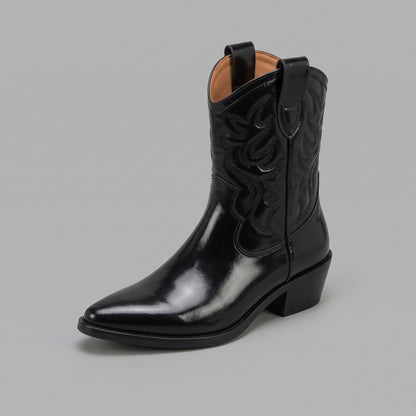 Bottines Western Cuir Carrées Talon