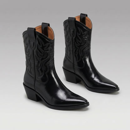 Bottines Western Cuir Carrées Talon