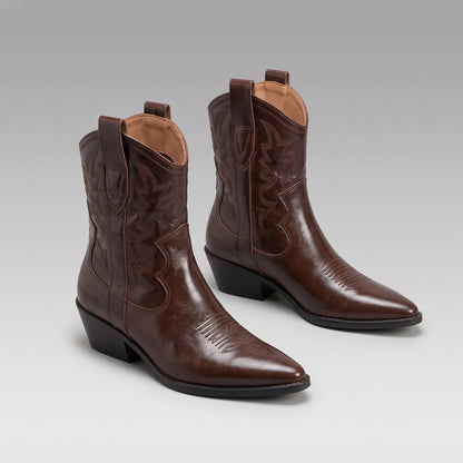 Bottines Western Cuir Carrées Talon