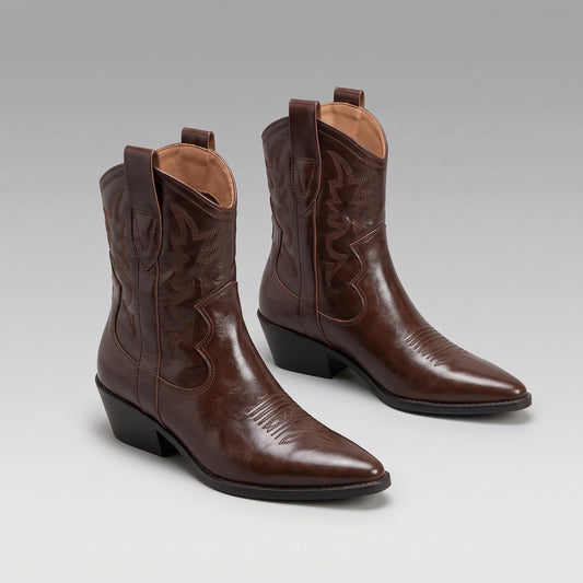 Bottines Western Cuir Carrées Talon