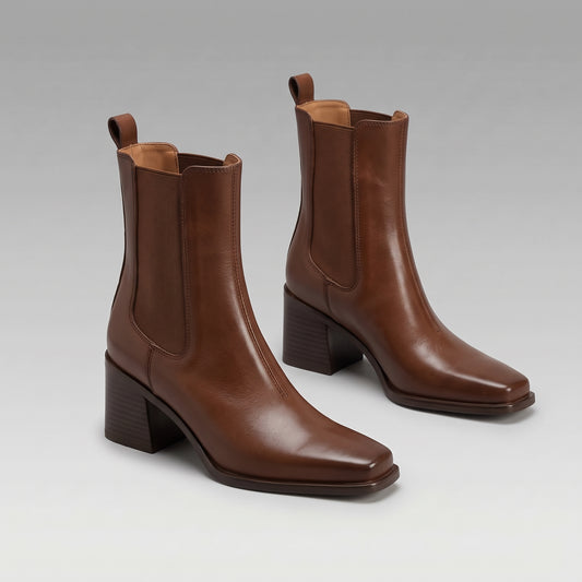 Bottines Chelsea Cuir Carrées Talon