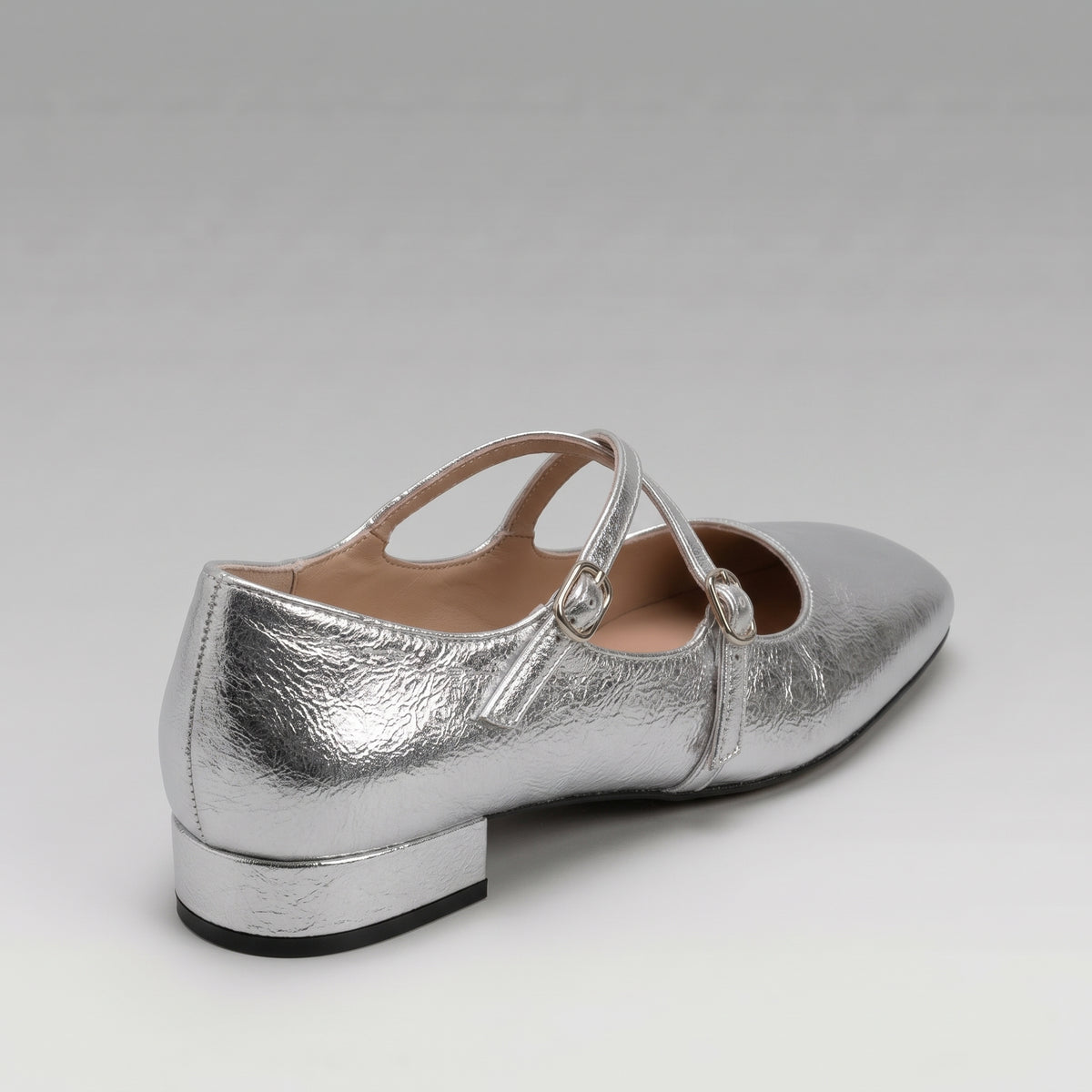 Ballerines Mary Jane Argentées Carrées