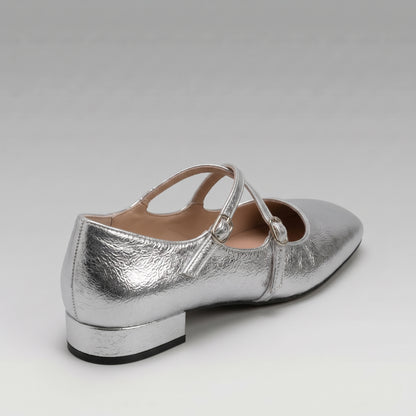 Ballerines Mary Jane Argentées Carrées