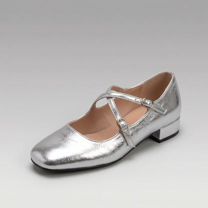 Ballerines Mary Jane Argentées Carrées