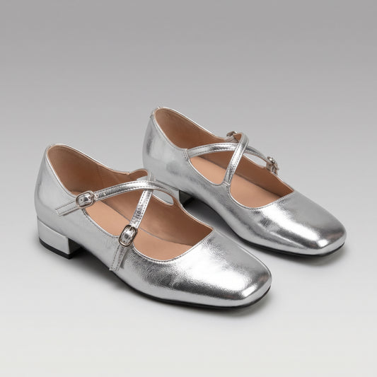 Ballerines Mary Jane Argentées Carrées