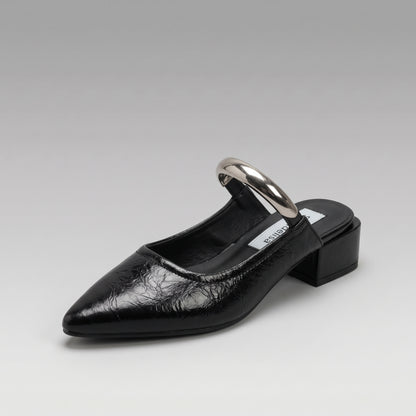Mules à Boucle Dorée Talon Épais