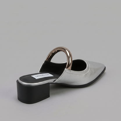 Mules à Boucle Dorée Talon Épais