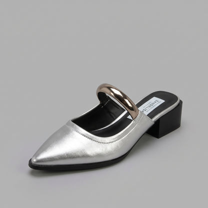 Mules à Boucle Dorée Talon Épais