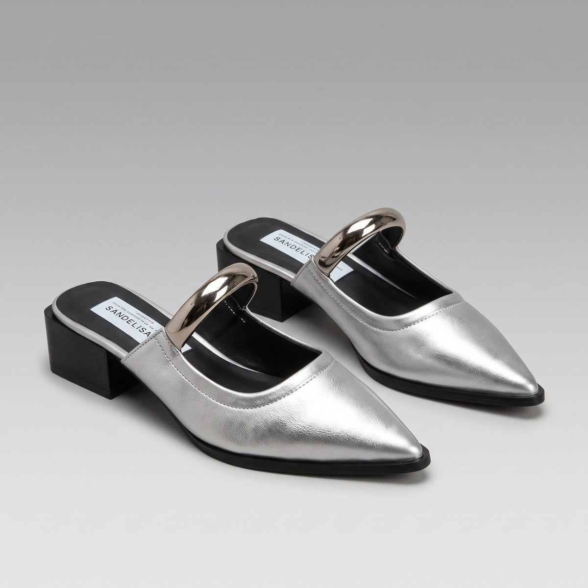 Mules à Boucle Dorée Talon Épais