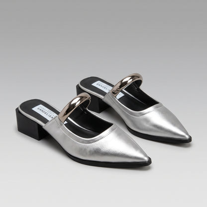 Mules à Boucle Dorée Talon Épais