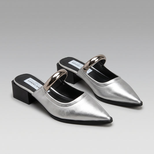 Mules à Boucle Dorée Talon Épais