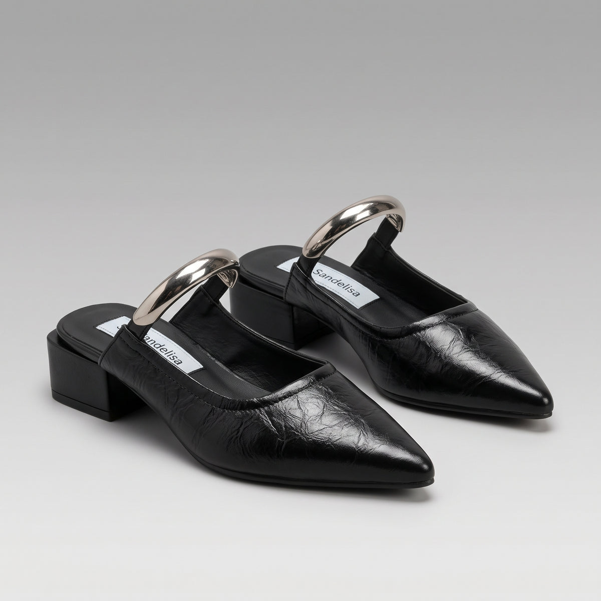 Mules à Boucle Dorée Talon Épais