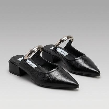 Mules à Boucle Dorée Talon Épais