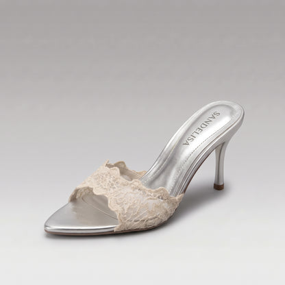 Mules Dentelle à Talon Aiguille Femme