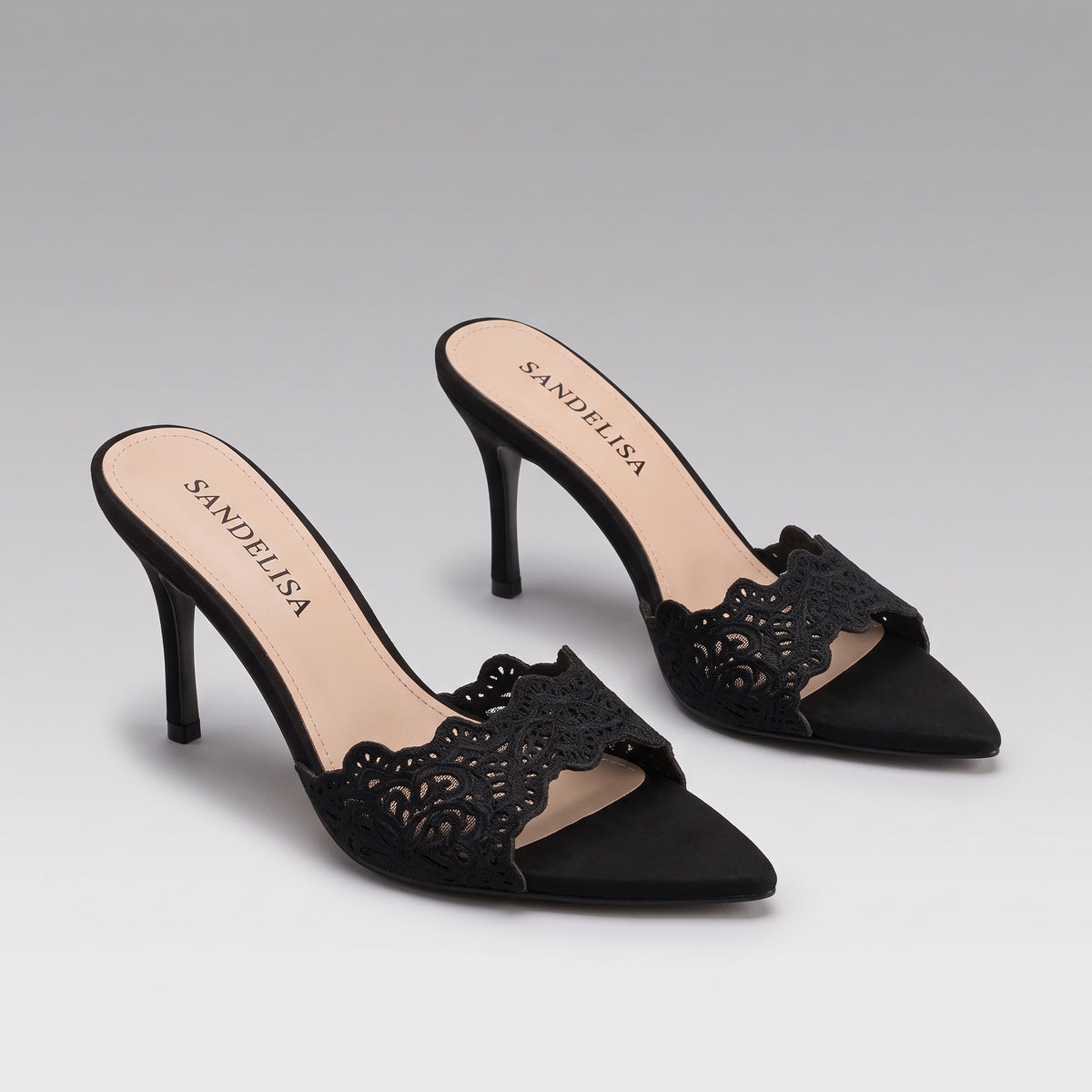 Mules Dentelle à Talon Aiguille Femme