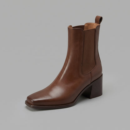 Bottines Chelsea Cuir Carrées Talon