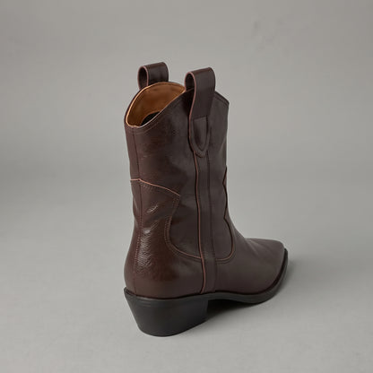 Bottines Western Cuir Carrées Talon