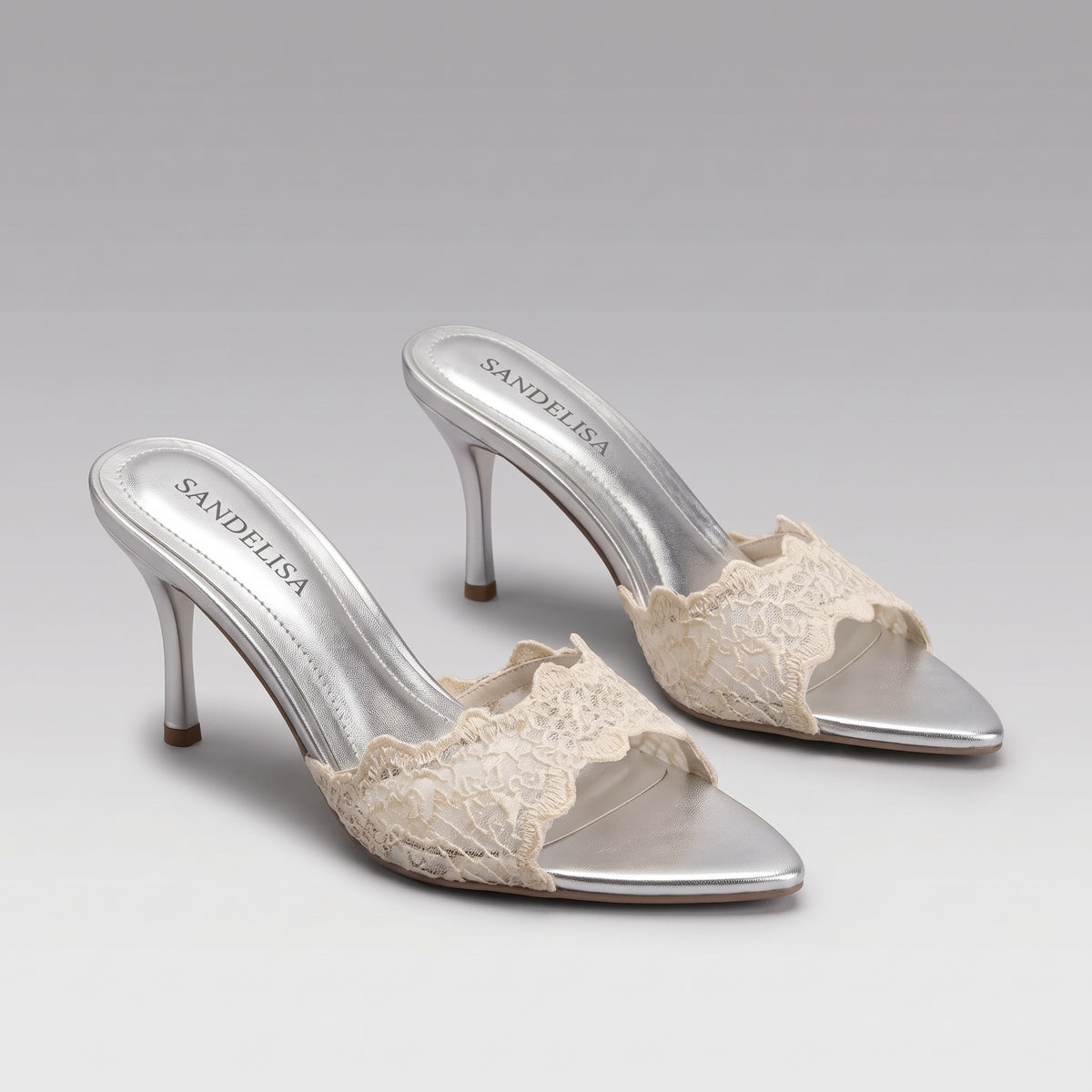 Mules Dentelle à Talon Aiguille Femme