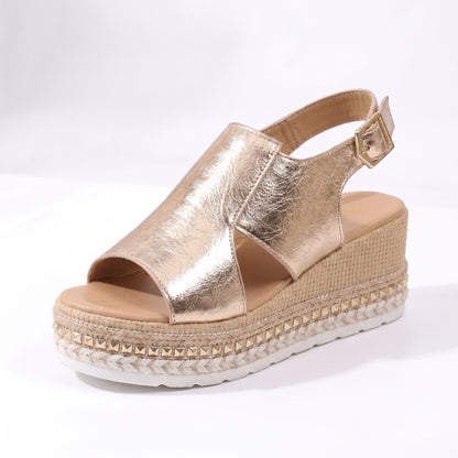 Sandales Compensées Élégantes pour Femme Design Ajouré à Bout Ouvert
