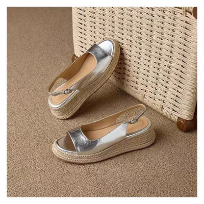 2026 Women's Straw Wedge Open Toe Sandals