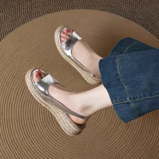2026 Women's Straw Wedge Open Toe Sandals