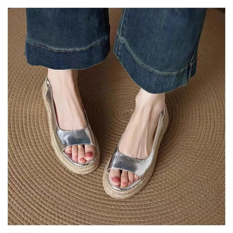 2026 Women's Straw Wedge Open Toe Sandals