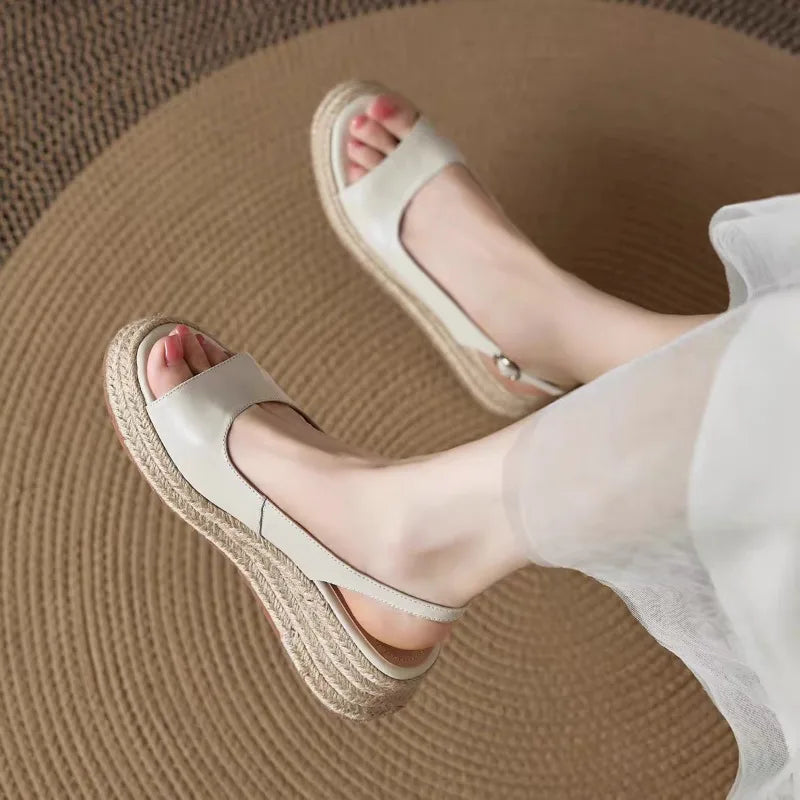 2026 Women's Straw Wedge Open Toe Sandals